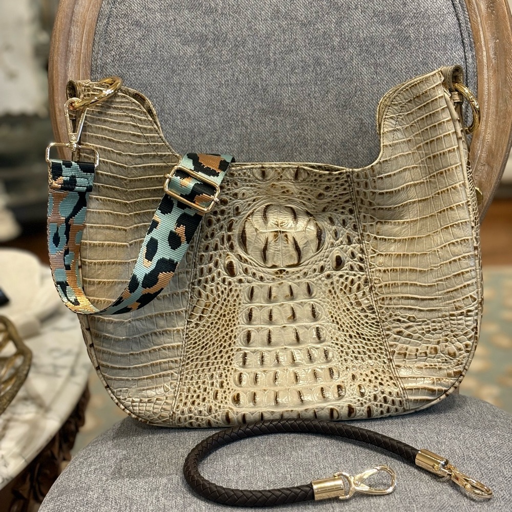 Brahmin Cream Croc-Embossed Hobo Bag - Picture 3 of 5